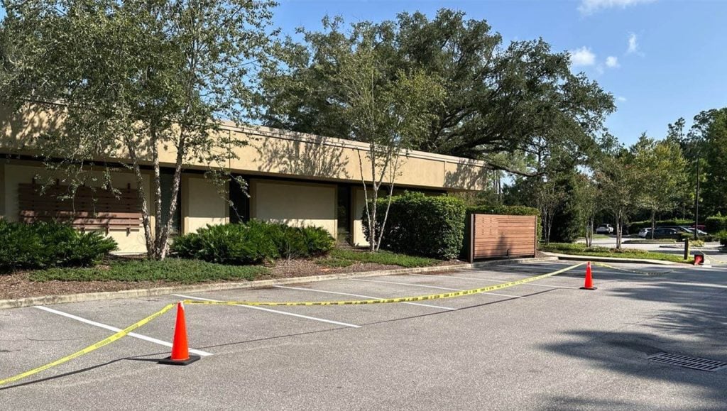 freshly painted line markings for Lakeview Health Center parking lot