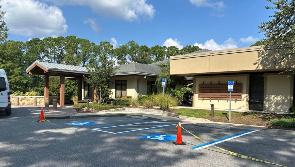 parking spots freshly painted for Lakeview Health Center parking lot