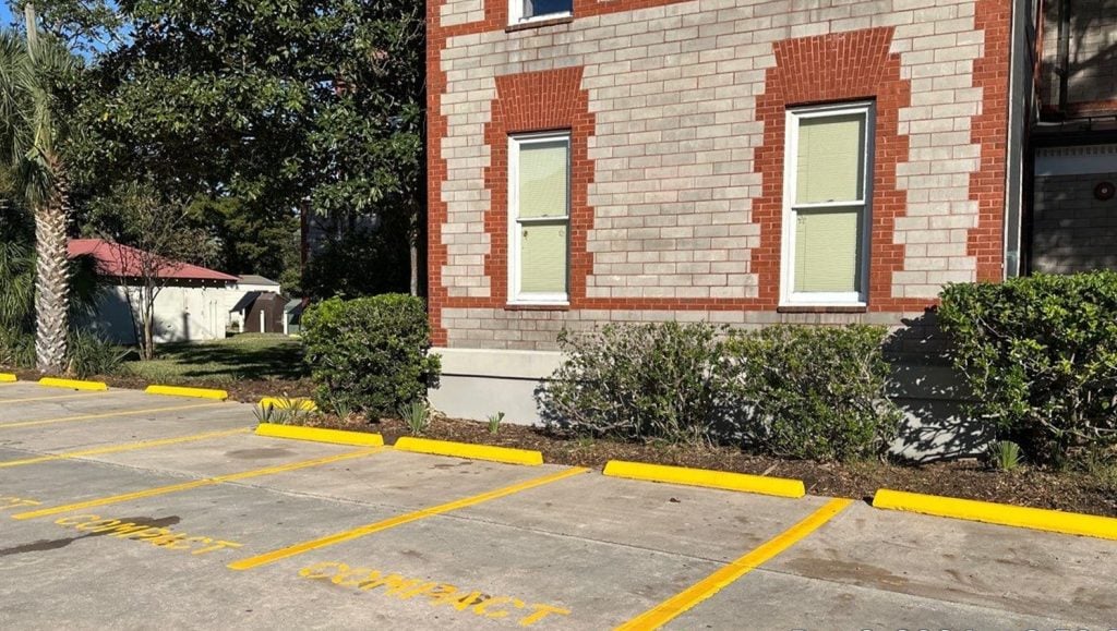freshly painted parking spot for Memorial Presbyterian Church parking lot