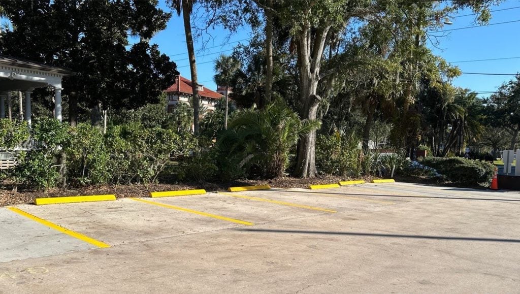 Memorial Presbyterian Church parking lot with freshly painted line striping
