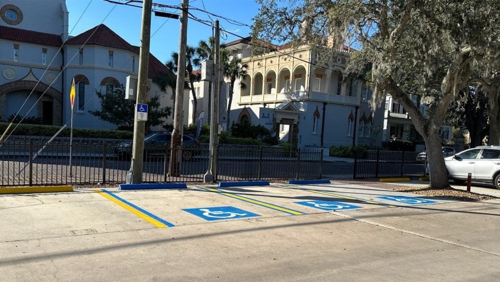 ada compliance parking spots freshly painted for Memorial Presbyterian Church parking lot
