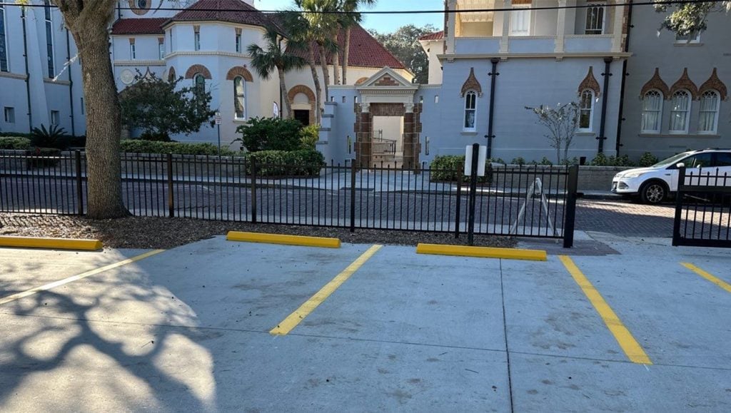 Memorial Presbyterian Church parking lot with freshly painted parking spots