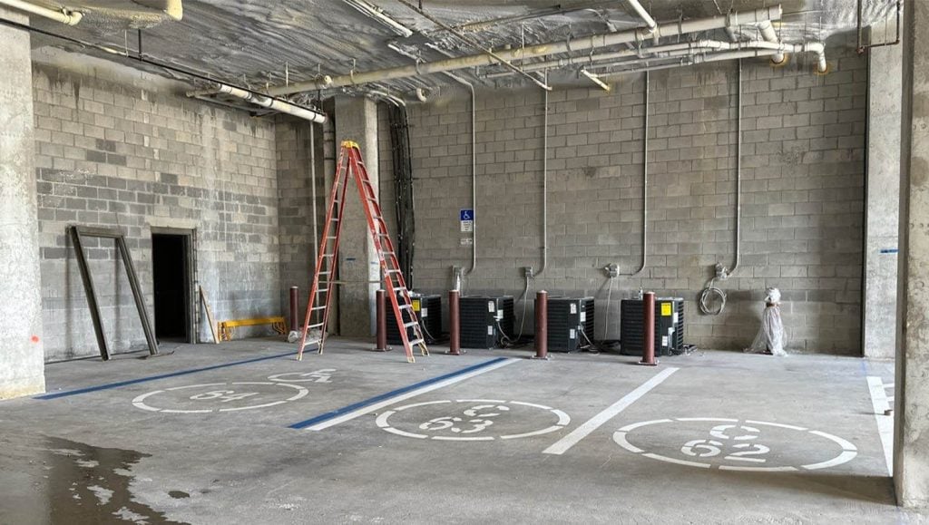 Rabren General Contractors parking garage with freshly painted line markings