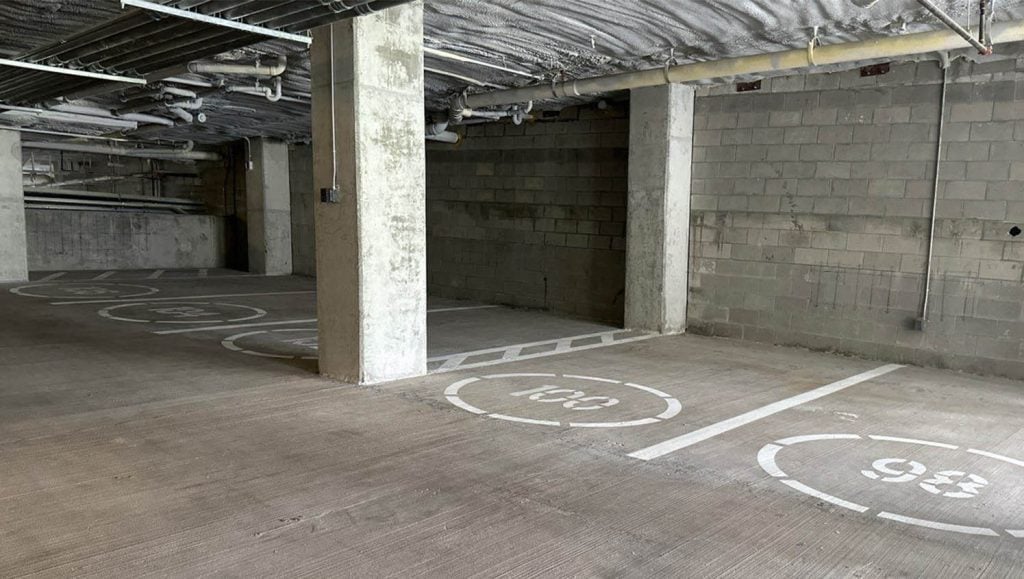 parking garage with freshly painted line markings