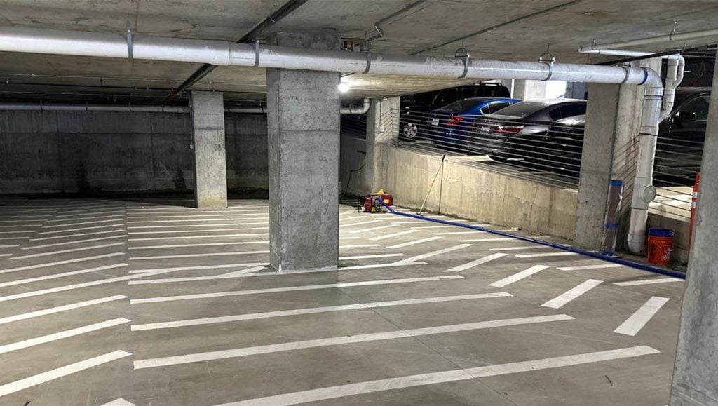 parking spots freshly painted for Rabren General Contractors