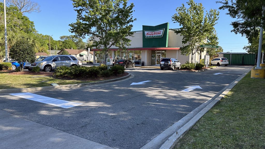 parking lot stalls striped at krispy kreme