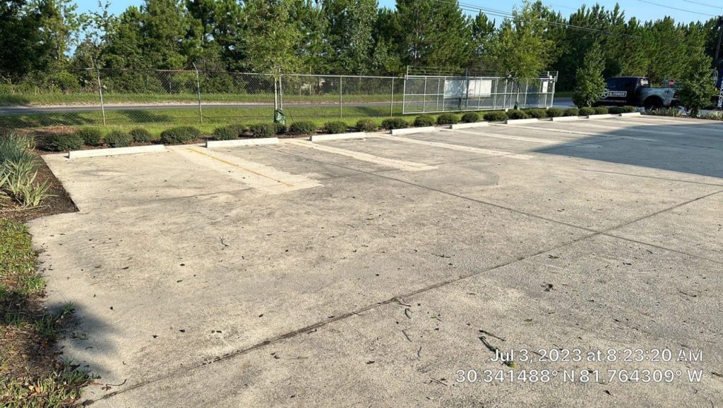 parking lot needing a re-striped