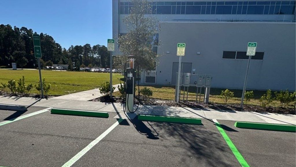 front view of parking sign installation for Florida Pave and UF Health