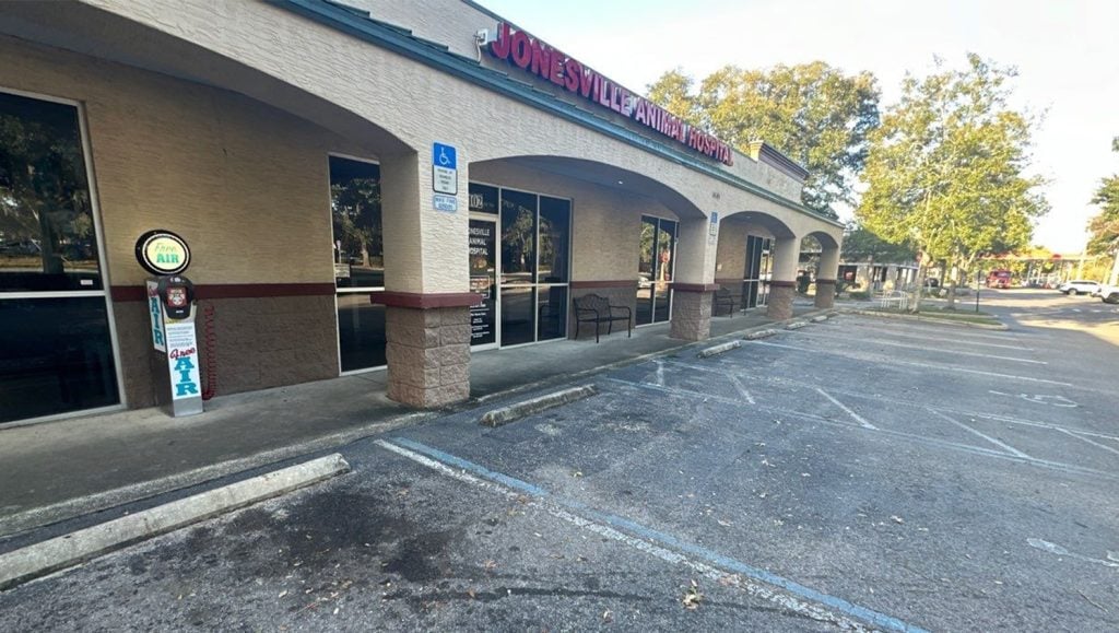 side view of parking stops installed for Jonesville Animal Hospital
