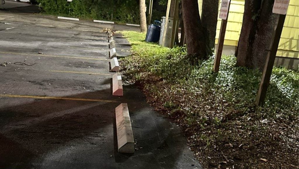 Martin Smith parking lot with freshly installed parking stops