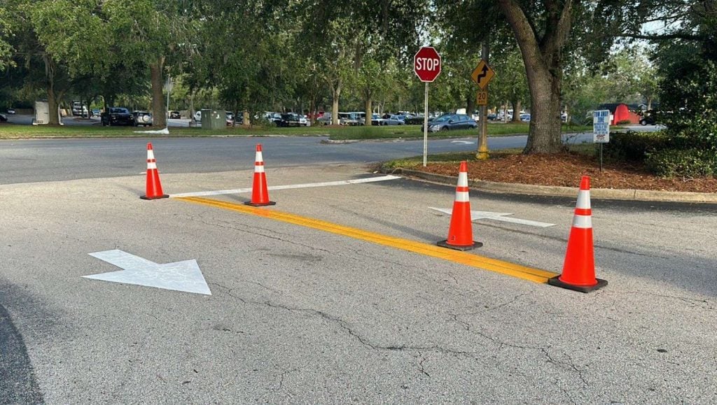 re-striped directional arrows