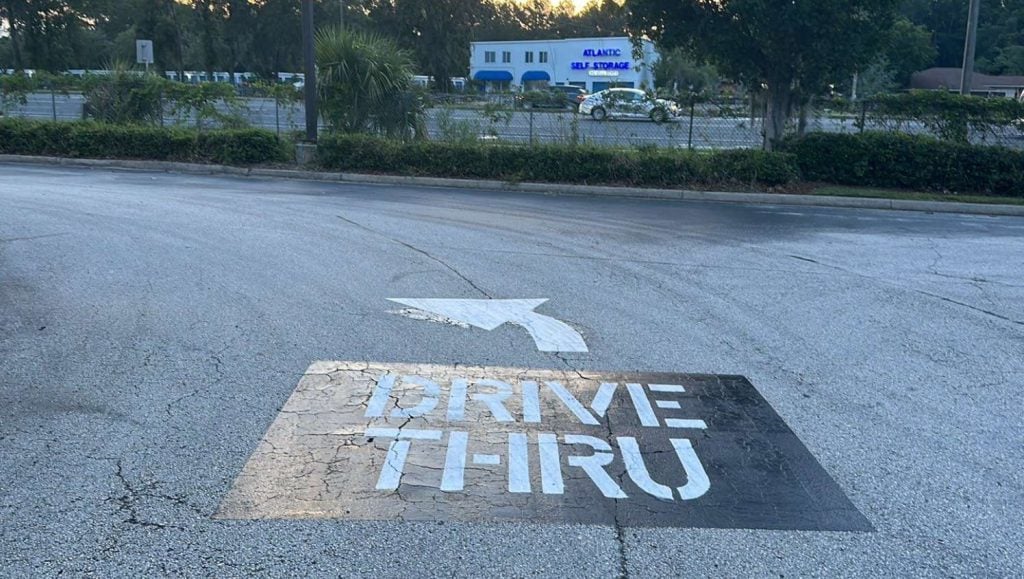 re-striped drive thru arrow
