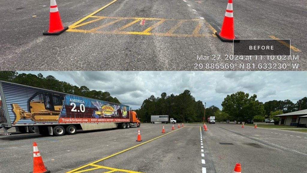 before and after portraits of National Training Schools parking lot before and after