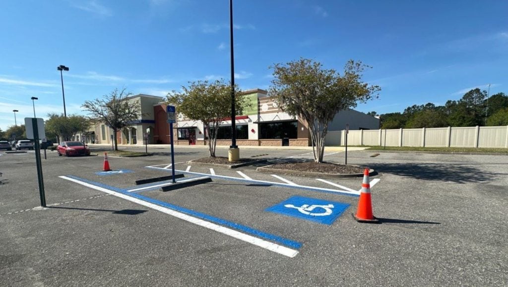 Avenues Walk Shopping Mall parking lot with freshly painted ada compliance parking spots