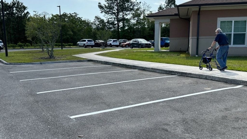 Canterfield of Clay County parking lot with freshly painted parking spots