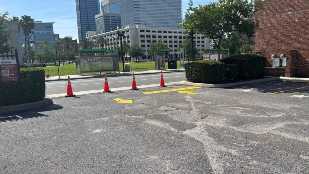 freshly painted line striping for Premium Parking Services parking lot