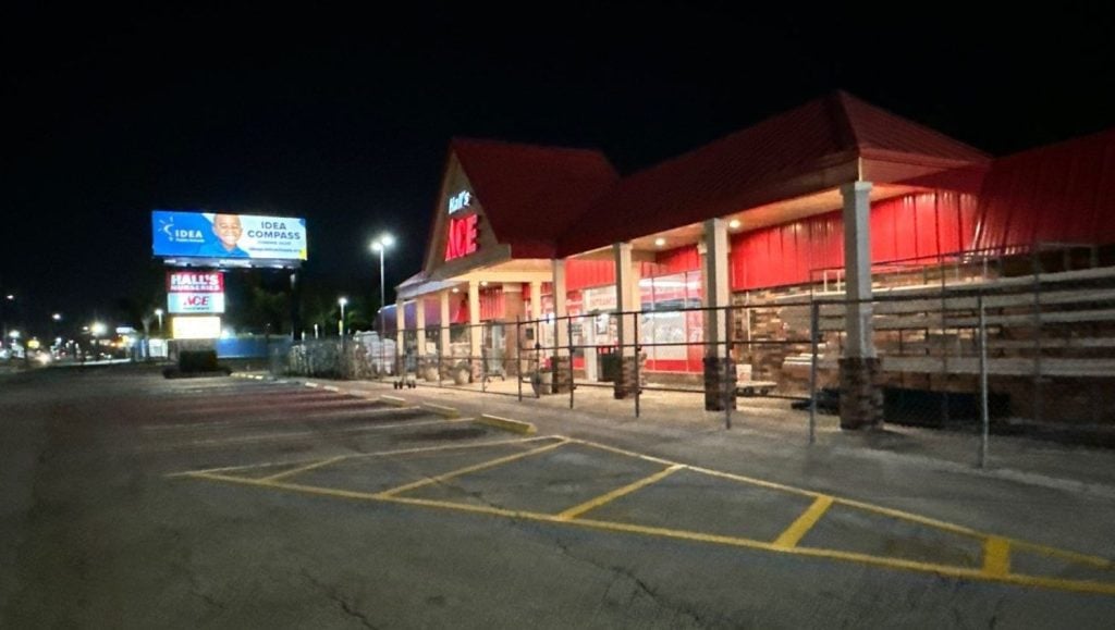 freshly painted line markings for Ace Hardware, Hall's Nursery
