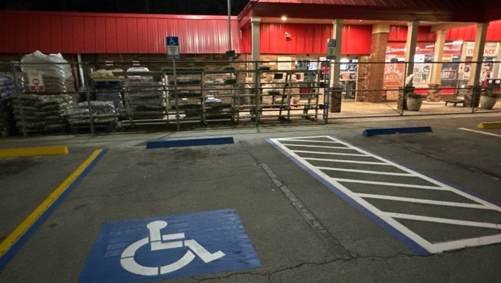 ada compliance parking spot freshly painted for Ace Hardware, Hall's Nursery parking lot