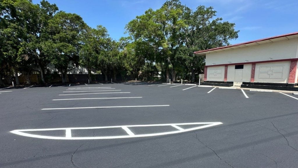 freshly painted line markings for Brisky's BBQ parking lot