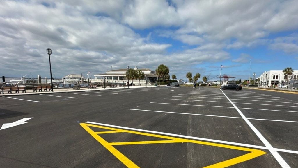 City of Fernandina Beach parking lot with freshly painted line markings
