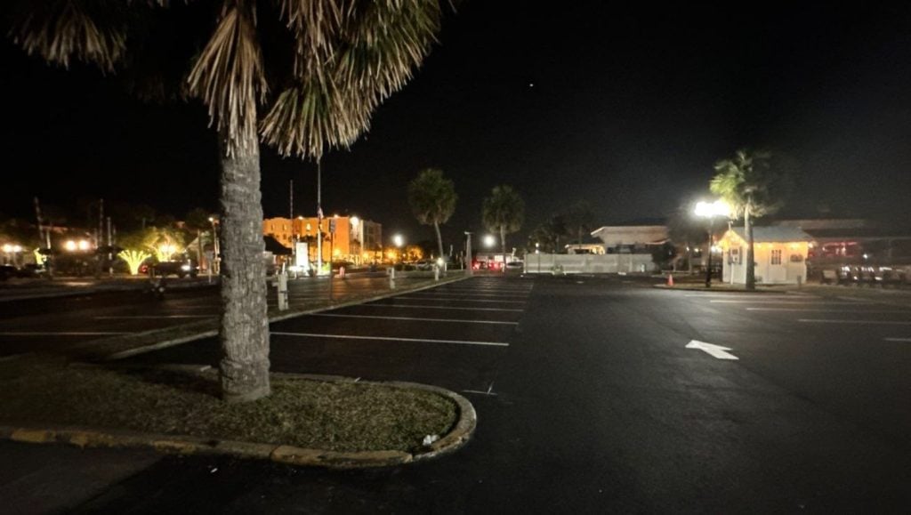 City of Fernandina Beach parking lot with freshly painted parking spots