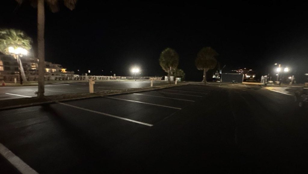 City of Fernandina Beach parking lot with freshly painted line markings