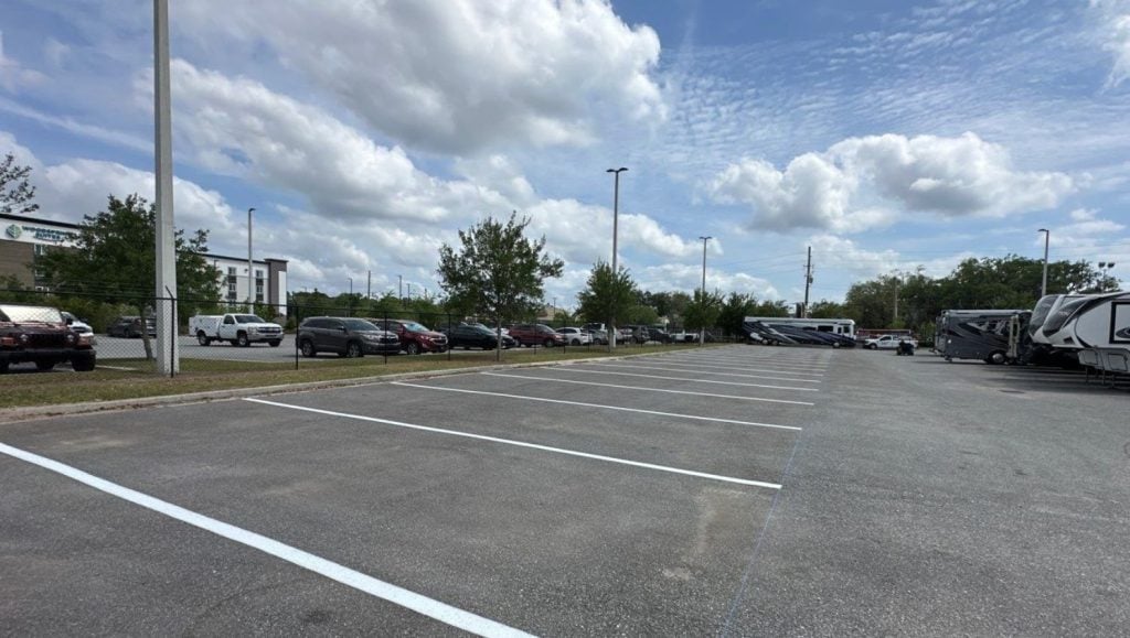 General RV parking lot freshly painted