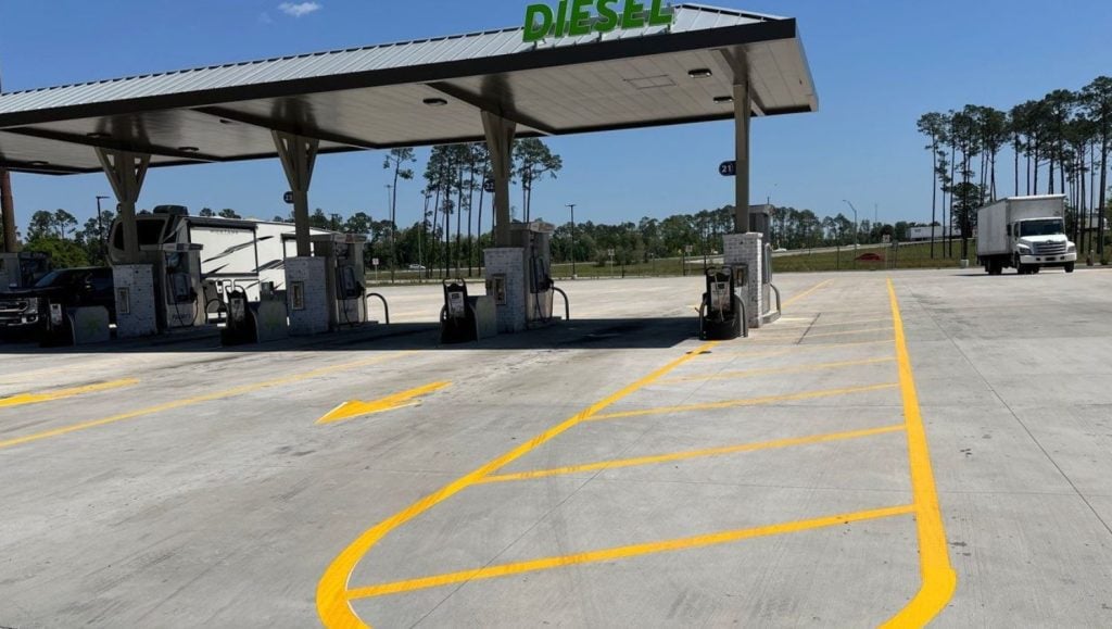 Parker's Kitchen parking lot with freshly painted line markings