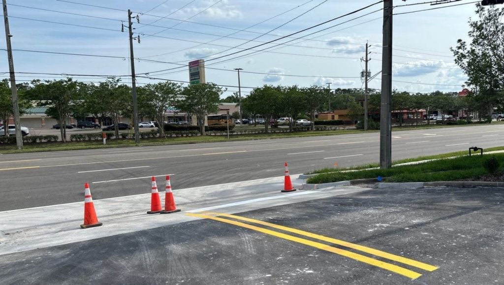yellow line markings freshly painted for Whataburger parking lot