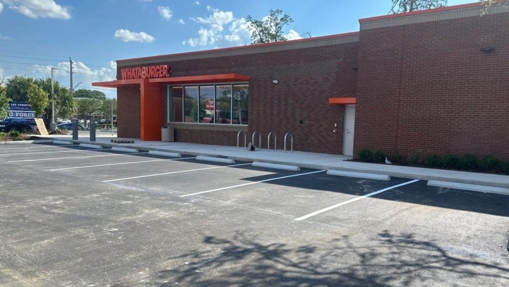 parking spots freshly painted for Whataburger parking lot