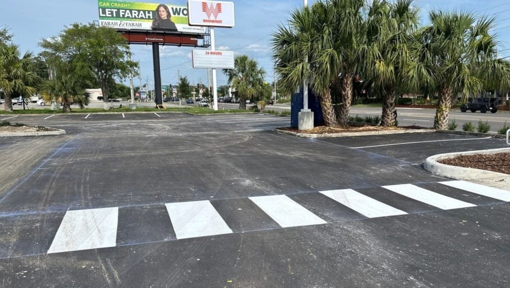 crosswalk freshly painted for Whataburger parking lot