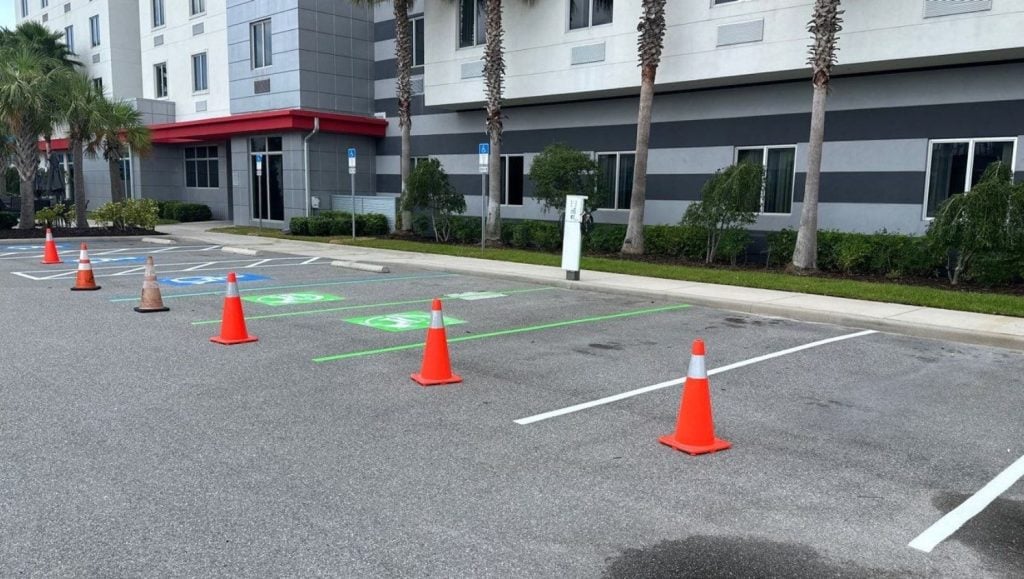 parking spots freshly painted for Fairfield Inn & Suites Daytona Beach parking lot