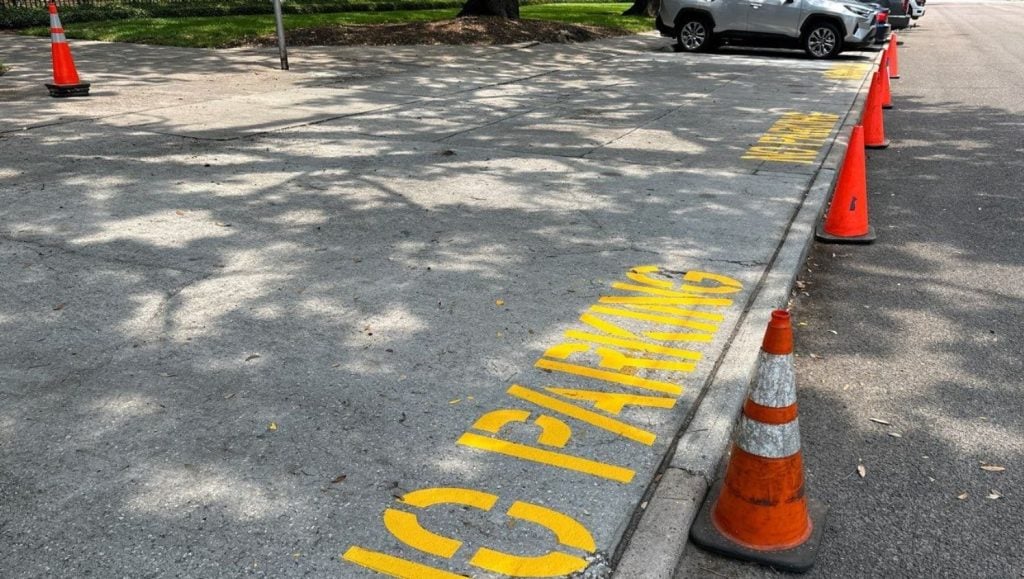 no parking freshly painted for The John Gorrie Condominiums parking lot