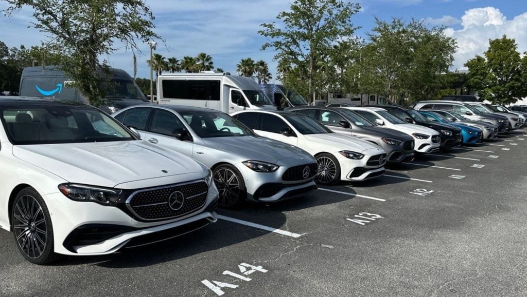 close-up of parking spots freshly painted for Mercedes-Benz of Gainesville