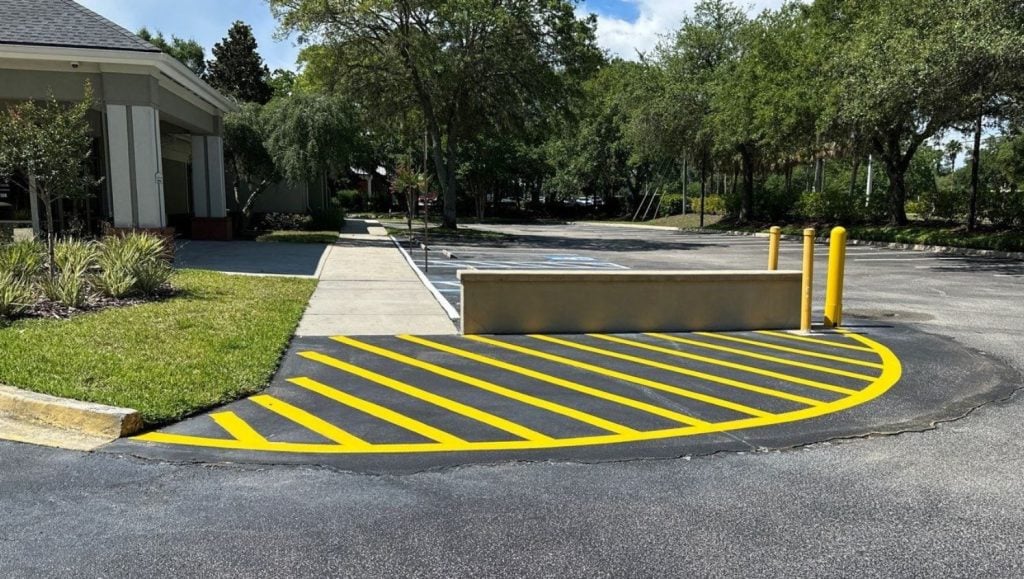yellow line markings for Westminster Woods on Julington Creek parking lot