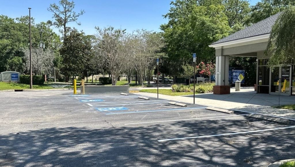 parking spots freshly painted for Westminster Woods on Julington Creek parking lot