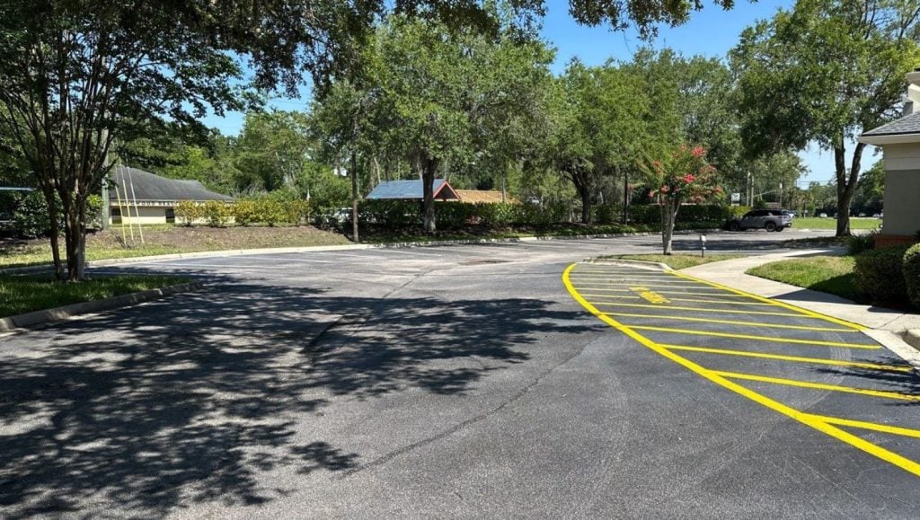 line markings freshly painted for Westminster Woods on Julington Creek parking lot