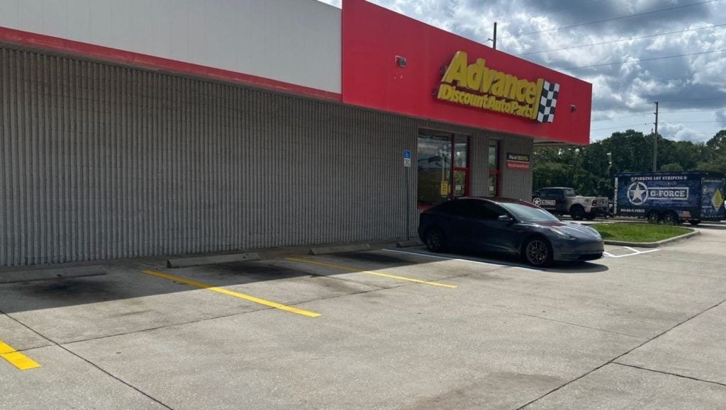 Advanced Auto Parts parking lot freshly painted
