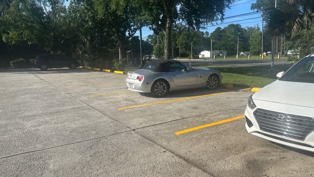 parking spots freshly painted for Advanced Auto Parts