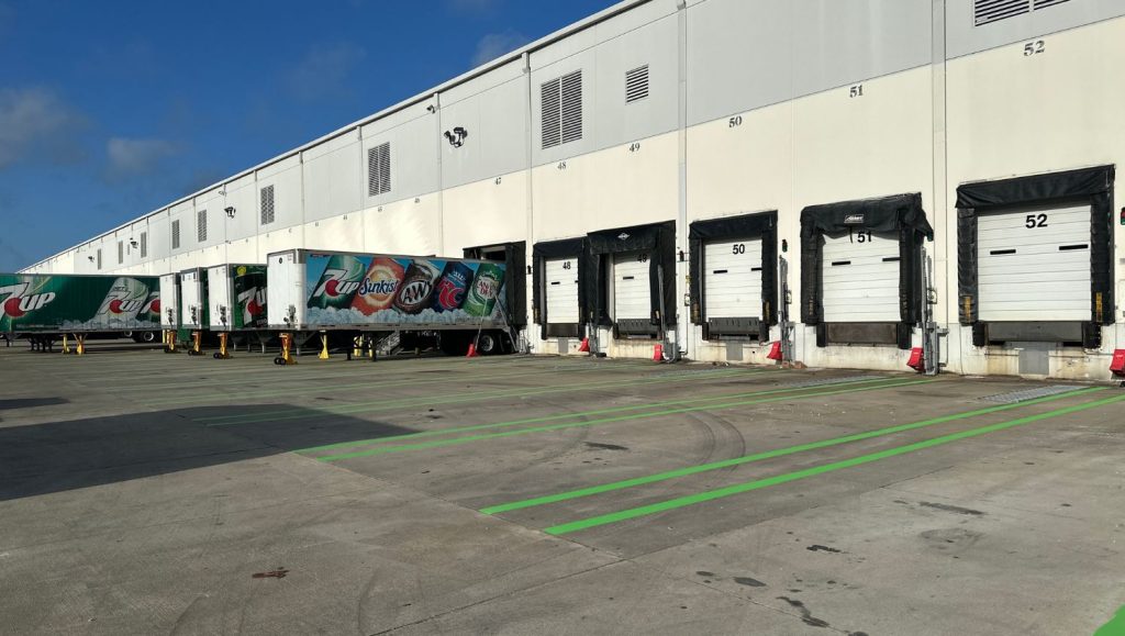 line markings freshly painted for Keurig Dr. Pepper parking lot