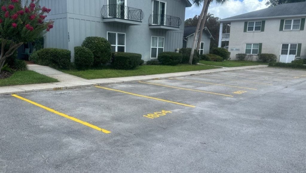 Solano Grove Condominiums parking lot with freshly painted parking spots