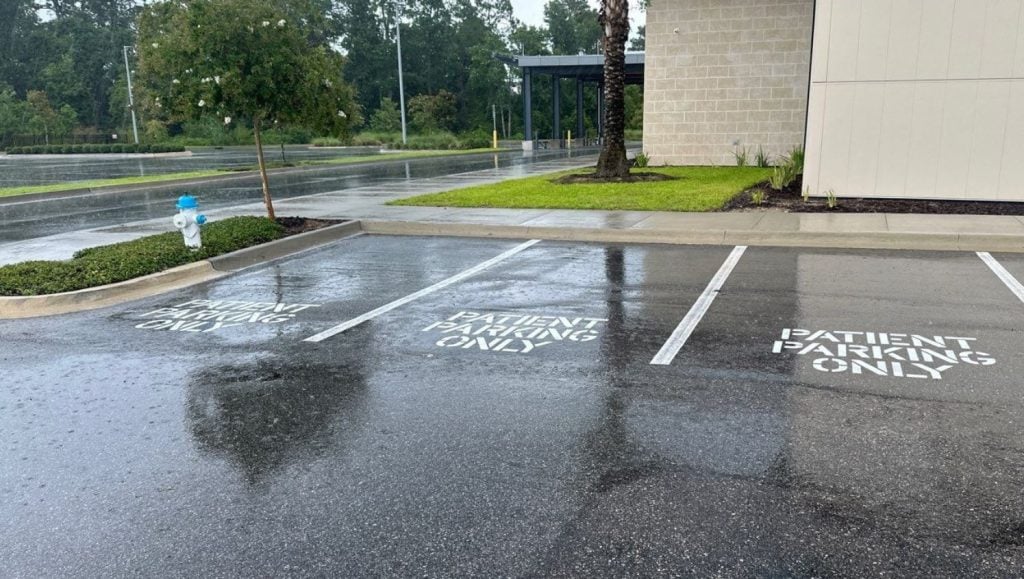 parking spots freshly painted for UF Health East
