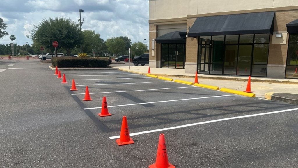Flemming Island Village Square Plaza parking lot freshly painted