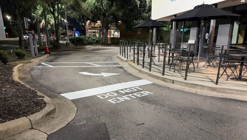 line markings freshly painted for Chipotle parking lot