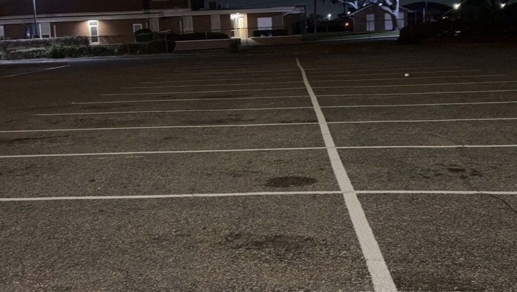 Orange Buffet parking lot with freshly painted parking spots