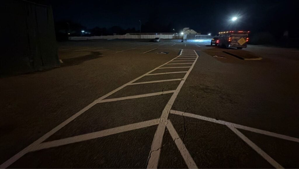 line markings freshly painted for Orange Buffet parking lot