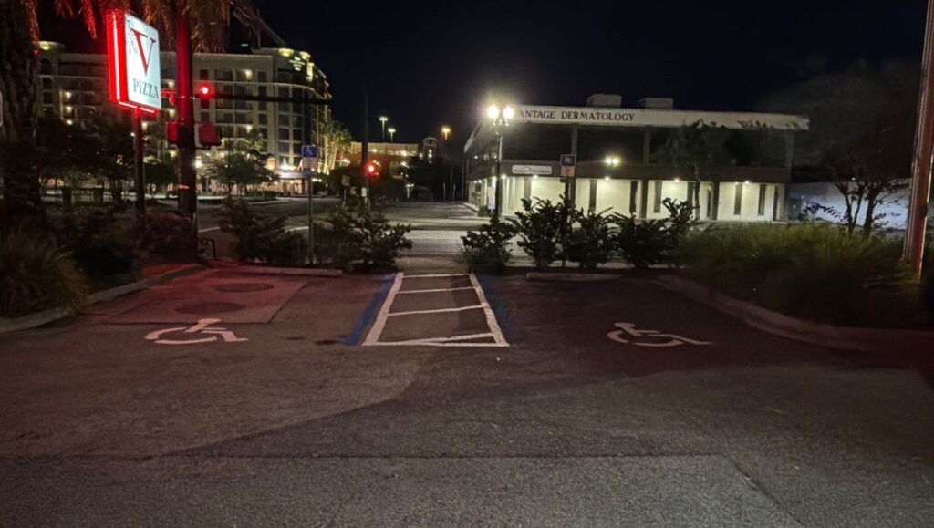 ada compliance parking spots freshly painted for V's Pizza
