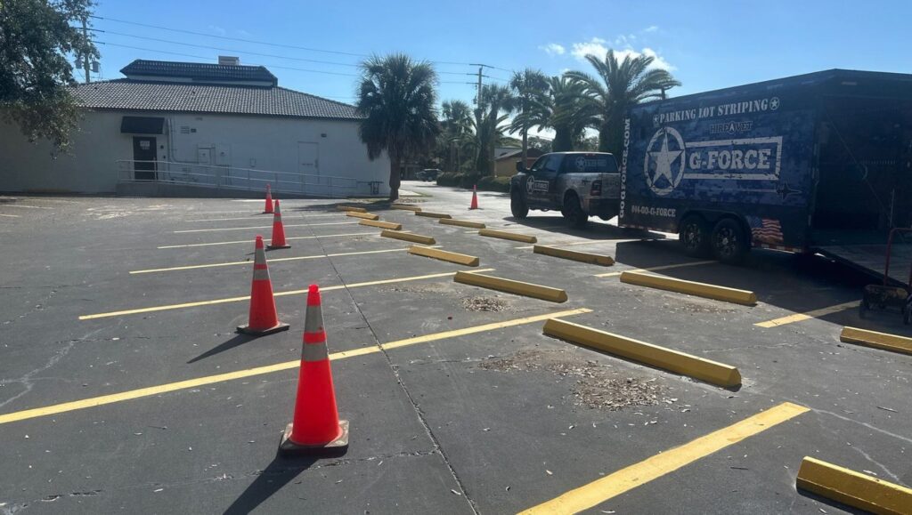 close-up of parking stops installed for Trulieve St. Augustine