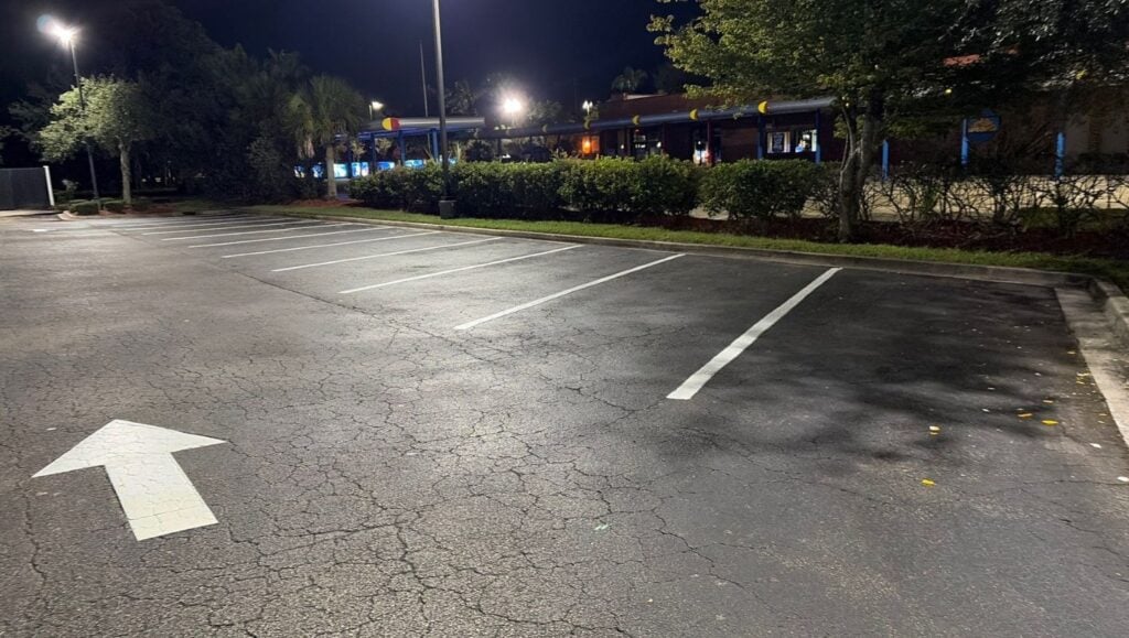 parking spots freshly painted for Zaxby's