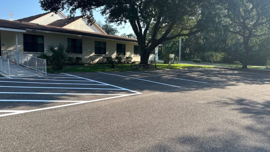 freshly painted line markings freshly painted for St. Paul Lutheran Church parking lot